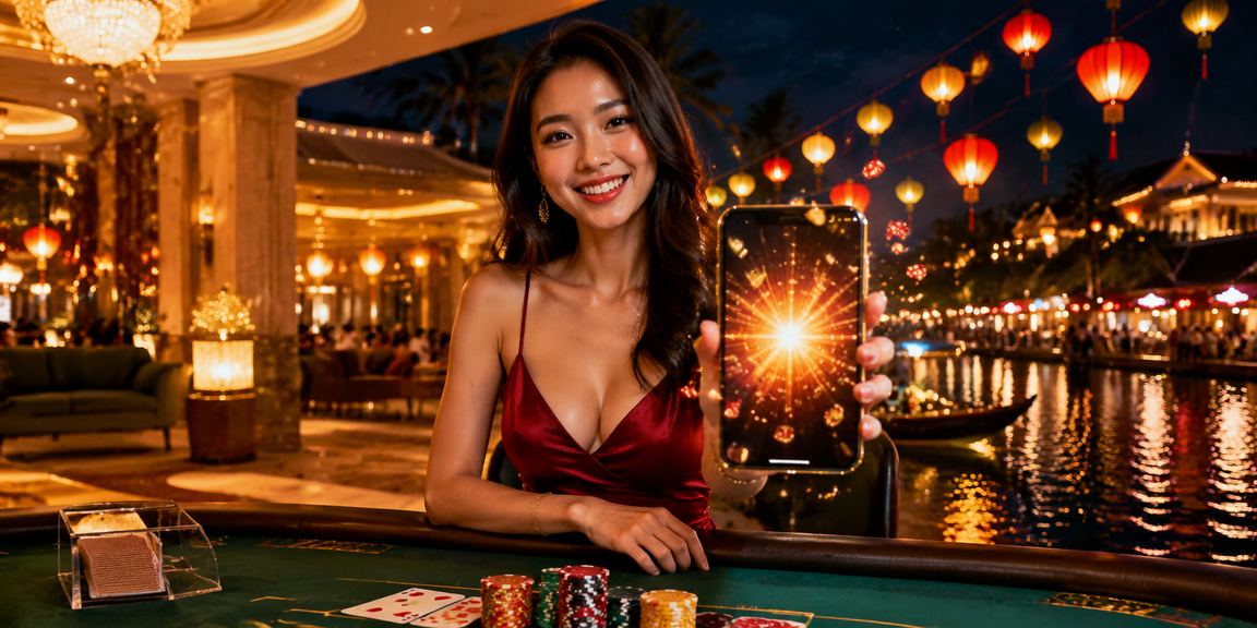 Không gian giải trí đêm Hội An – người chơi trải nghiệm baccarat và xổ số trực tuyến trên nền tảng số